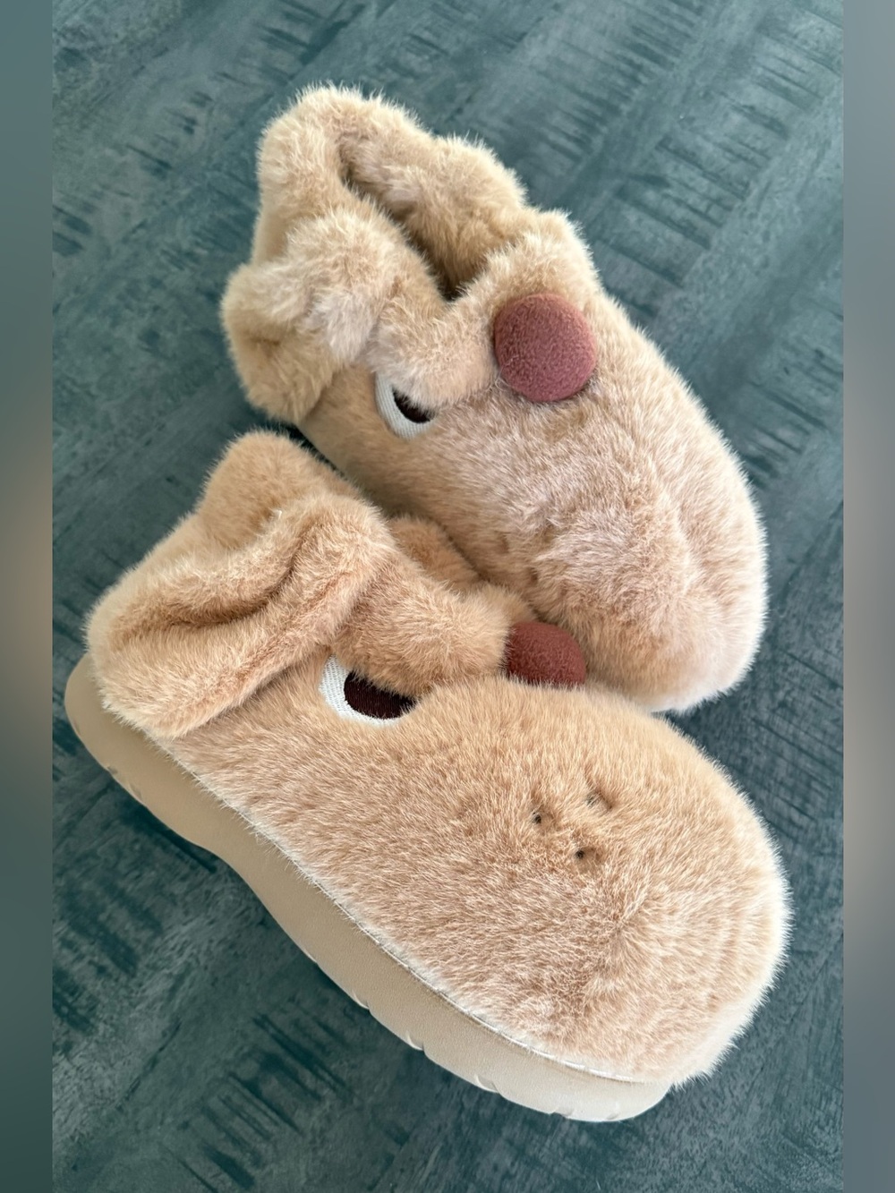 Plush Tan Fuzzy Slip-On Loafers